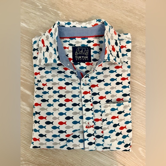 Til Tuk Kids Gone-Fishing Short Sleeve Button Down Shirt - size 7/8 - Picture 3 of 5